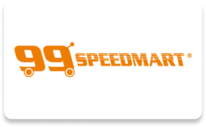 Orange "99 Speedmart" logo with cart wheels on white background, symbolizing convenience.