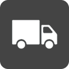 White delivery truck icon on dark gray background, symbolizing logistics and transport.