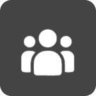 Three white silhouettes on dark gray background, symbolizing community or group.