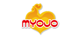Logo with yellow heart-shaped flame and bold red-white "MYOJO" on black background.