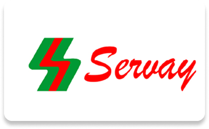 Logo with green-red stylized "S" and bold red cursive "Serway" on white background.